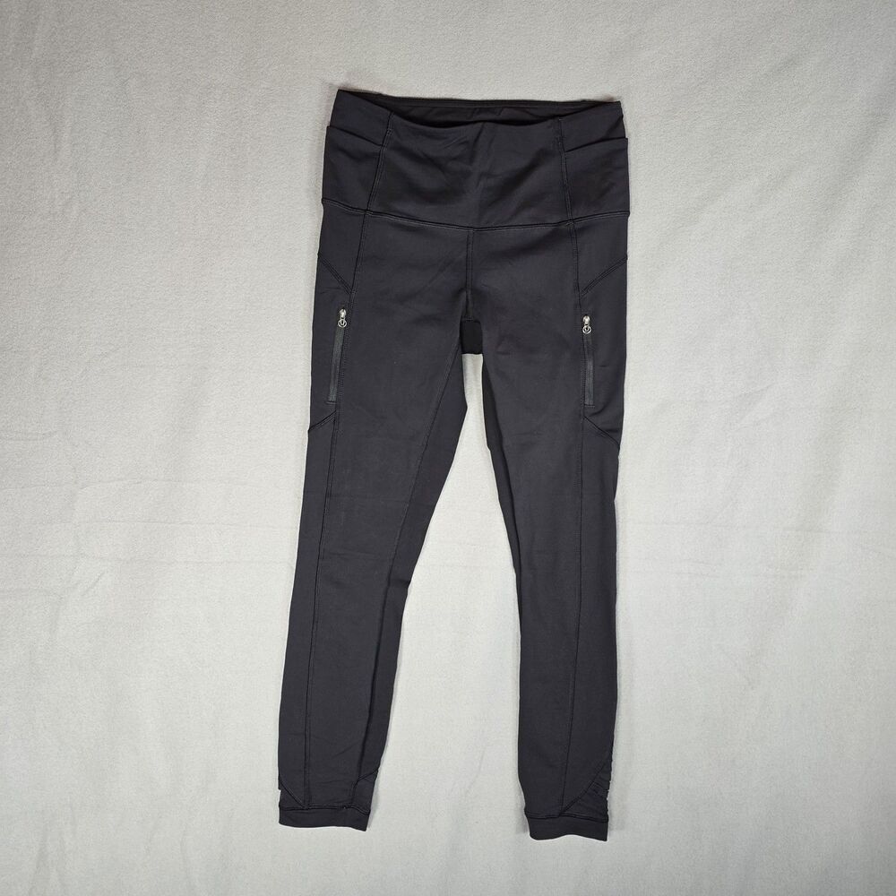 Lululemon Womens 6 Black Turbo Run Tight Leggings High Rise Ankle Zip Pocket